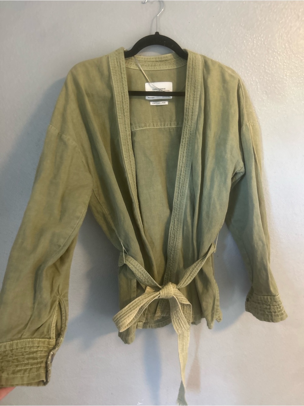 Zara cotton linen blend tie coat